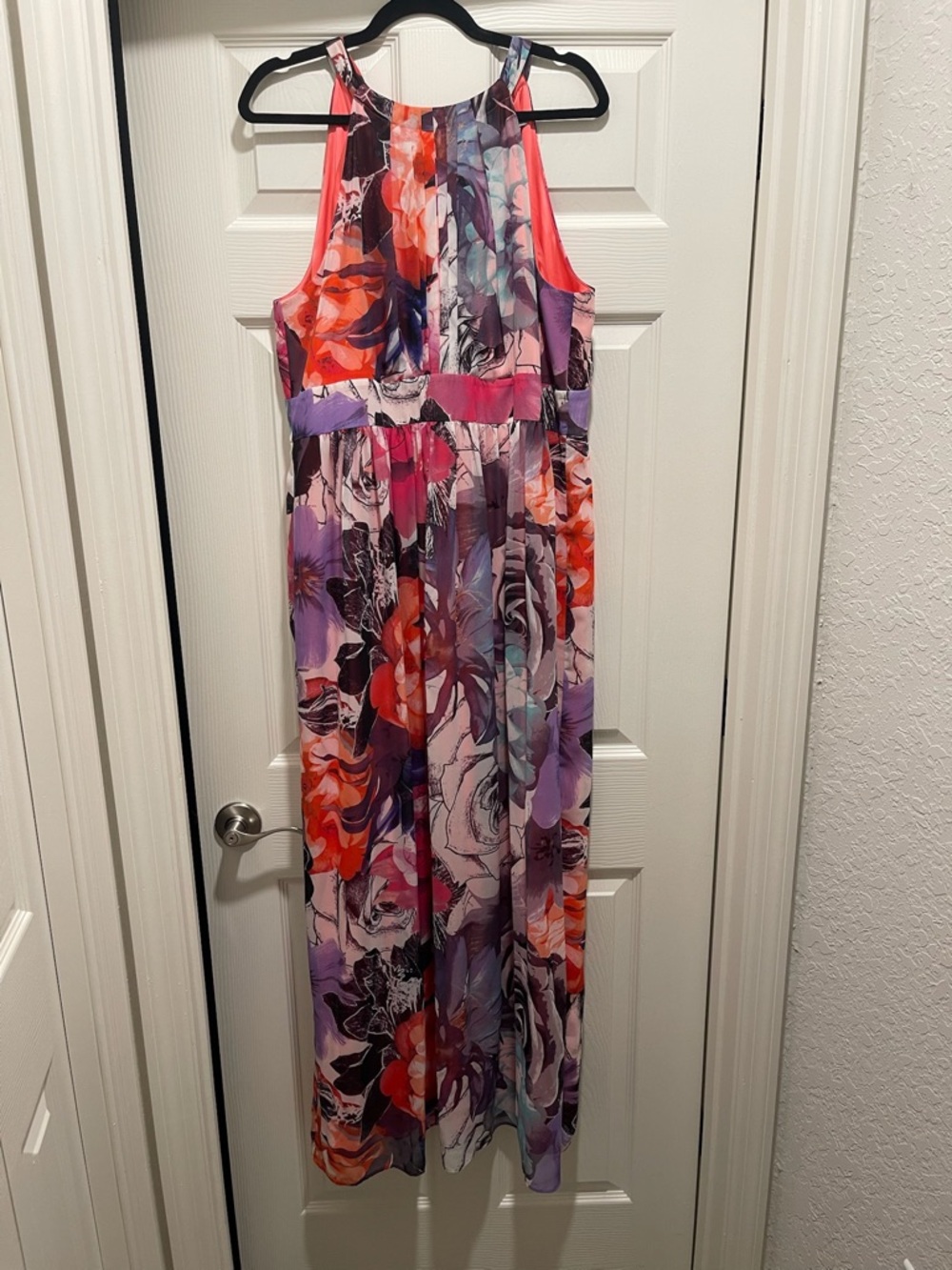 Eliza J Coral & Purple Chiffon Floral Halter Maxi Dress
